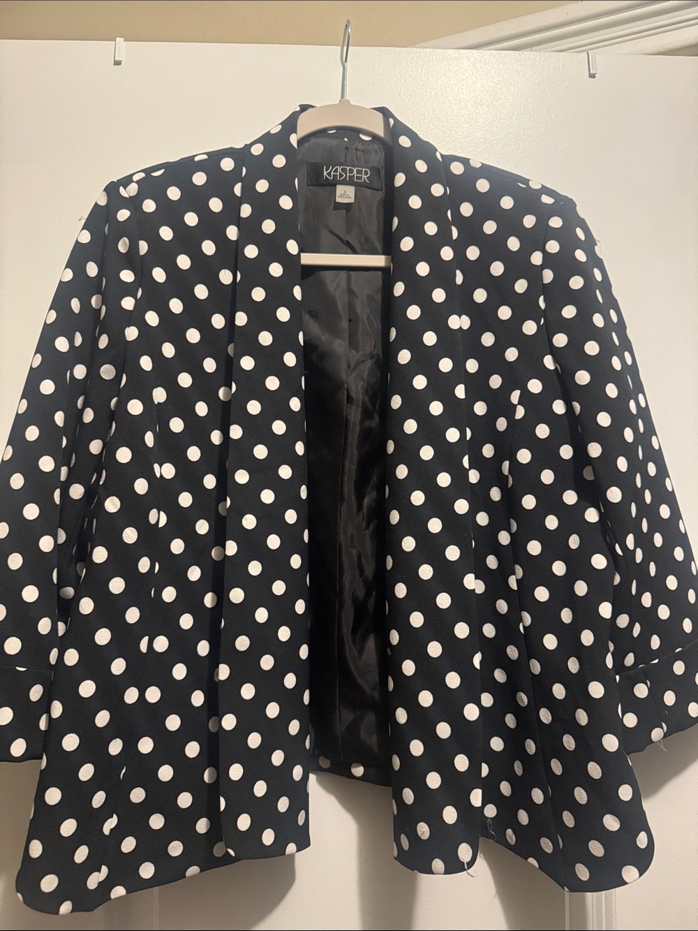 Kasper Black Polka Dot Open-Front Blazer